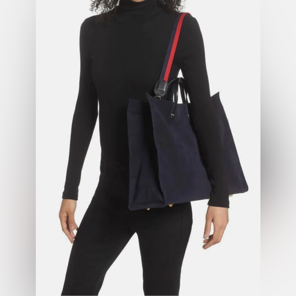 Clare V Navy Simple Tote Suede Leather Bag